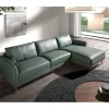 Sofá chaise longue direito em pele verde