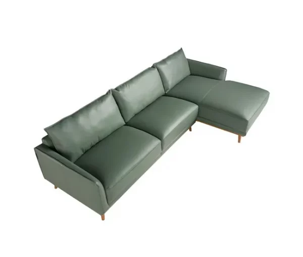 Sofá chaise longue direito em pele verde