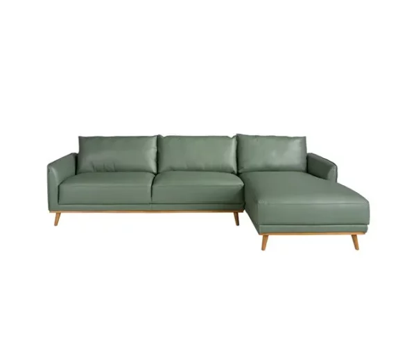 Sofá chaise longue direito em pele verde