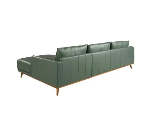 Sofá chaise longue direito em pele verde