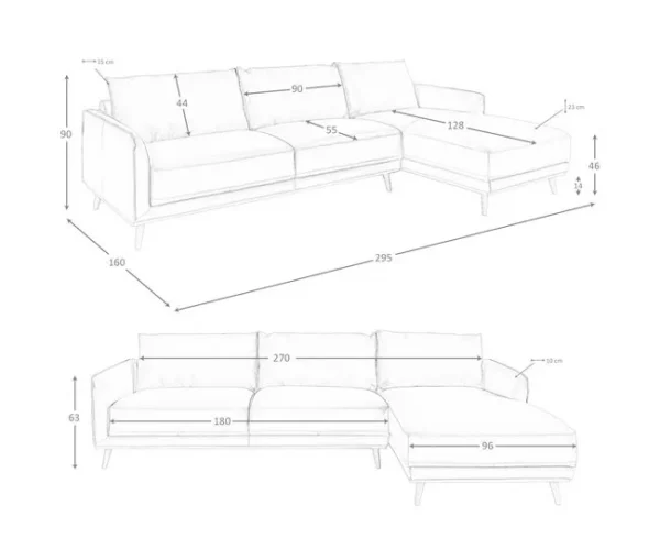 Sofá chaise longue direito em pele verde