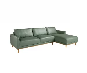 Sofá chaise longue direito em pele verde