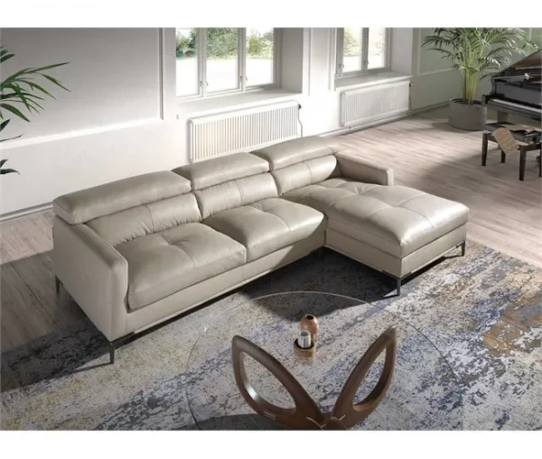 Sofá chaise longue direito em pele de areia