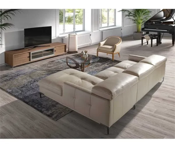 Sofá chaise longue direito em pele de areia
