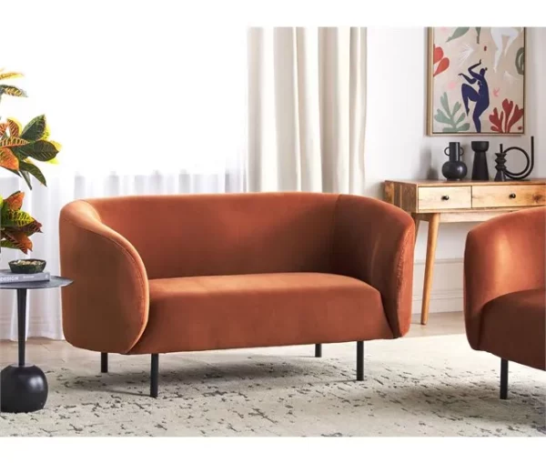 Sofá de 2 lugares em veludo laranja LOEN
