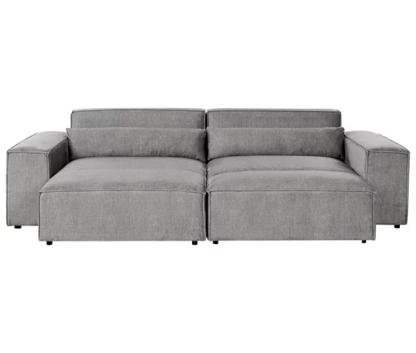 Sofá de canto modular 2 lugares com repousa-pés em tecido cinzento à direita HELLNAR