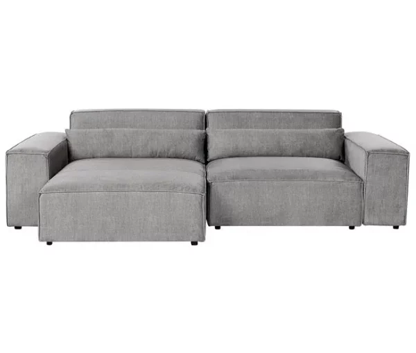 Sofá de canto modular 2 lugares com repousa-pés em tecido cinzento à direita HELLNAR