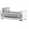 Sofá cama Dlobuon, Sofá cama de canto com container em couro ecológico e tecido, Sofá da sala com abertura click-clac e península reversível, 163x84h91 cm, Branco e Cinza