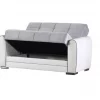 Sofá cama Dlobuon, Sofá cama de canto com container em couro ecológico e tecido, Sofá da sala com abertura click-clac e península reversível, 163x84h91 cm, Branco e Cinza