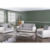 Sofá cama Dlobuon, Sofá cama de canto com container em couro ecológico e tecido, Sofá da sala com abertura click-clac e península reversível, 163x84h91 cm, Branco e Cinza