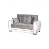Sofá cama Dlobuon, Sofá cama de canto com container em couro ecológico e tecido, Sofá da sala com abertura click-clac e península reversível, 163x84h91 cm, Branco e Cinza