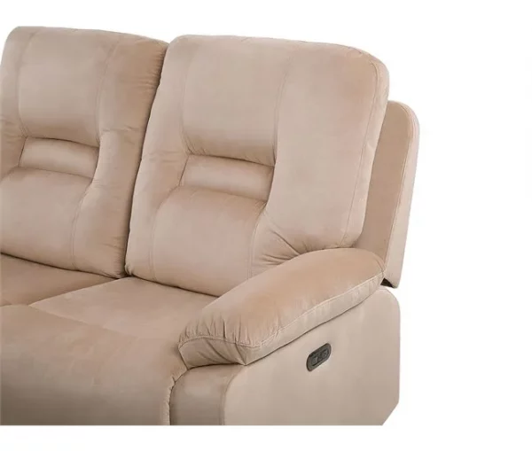 Sofá reclinável de 3 lugares veludo creme com LED e entrada USB BERGEN