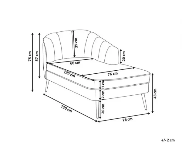 Chaise-longue à direita em veludo creme ALLIER