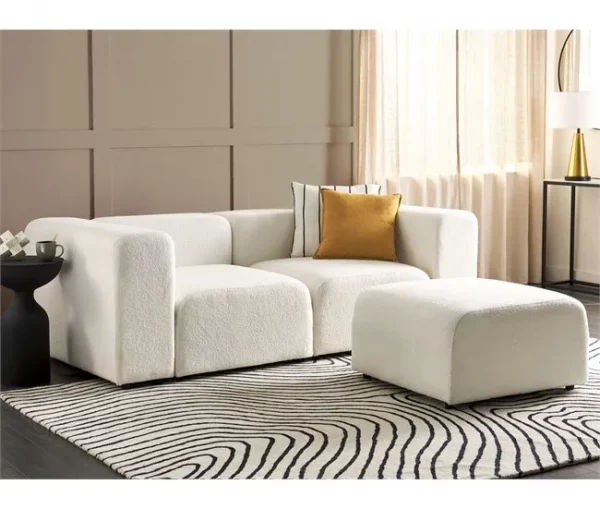 Sofá modular 2 lugares com repousa-pés em bouclé branco FALSTERBO