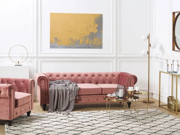 Set Sofa Sessel CHESTERFIELD rosa Samtstoff CH