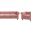 Set Sofa Sessel CHESTERFIELD rosa Samtstoff CH