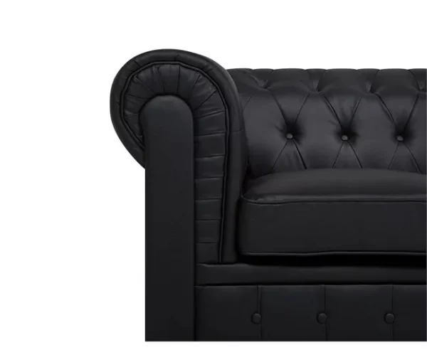 Conjunto de sala de estar de 4 lugares em pele sintética preta CHESTERFIELD