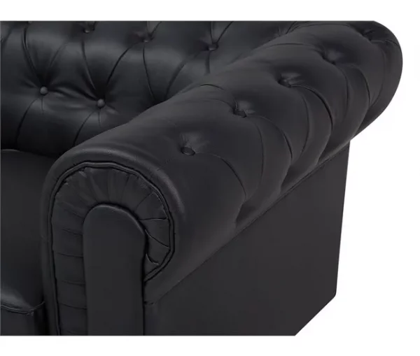 Conjunto de sala de estar de 4 lugares em pele sintética preta CHESTERFIELD