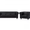 Conjunto de sala de estar de 4 lugares em pele sintética preta CHESTERFIELD