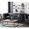 Conjunto de sala de estar de 4 lugares em pele sintética preta CHESTERFIELD