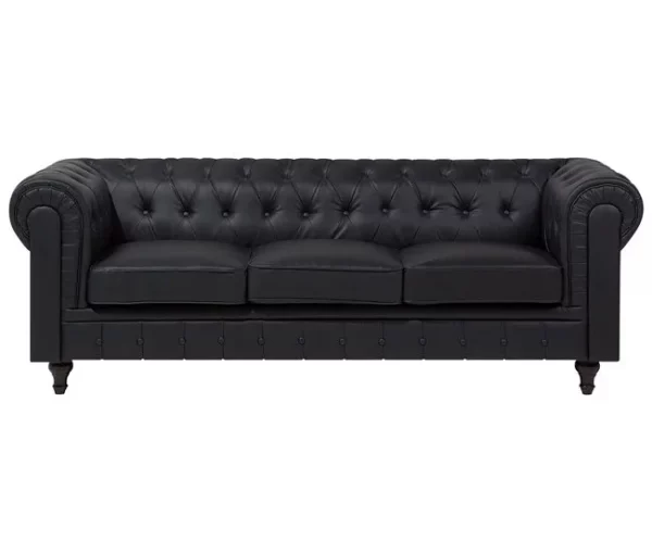 Conjunto de sala de estar de 4 lugares em pele sintética preta CHESTERFIELD