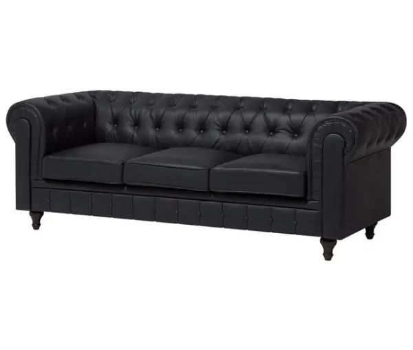 Conjunto de sala de estar de 4 lugares em pele sintética preta CHESTERFIELD