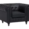 Conjunto de sala de estar de 4 lugares em pele sintética preta CHESTERFIELD