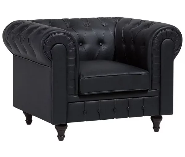 Conjunto de sala de estar de 4 lugares em pele sintética preta CHESTERFIELD