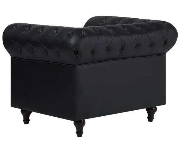 Conjunto de sala de estar de 4 lugares em pele sintética preta CHESTERFIELD