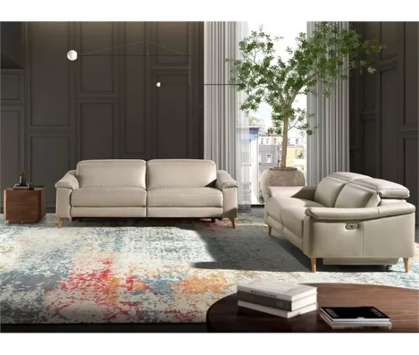 Sofá relaxante de 2 lugares em pele cinzenta taupe
