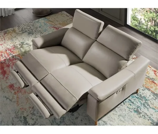 Sofá relaxante de 2 lugares em pele cinzenta taupe