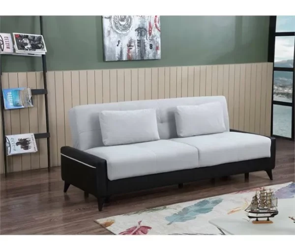 Sofá cama Dmaiett, sofá cama container 3 lugares em couro ecológico e tecido, sofá da sala em tecido acolchoado com abertura click-clac, 207x92h83 cm, Preto e Branco