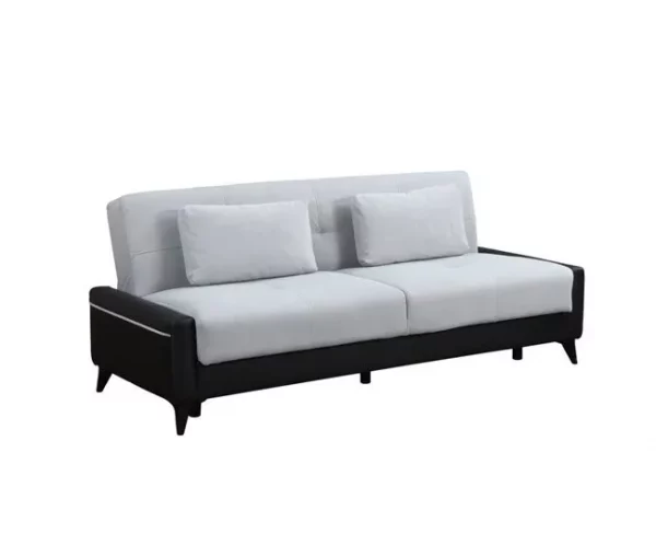 Sofá cama Dmaiett, sofá cama container 3 lugares em couro ecológico e tecido, sofá da sala em tecido acolchoado com abertura click-clac, 207x92h83 cm, Preto e Branco