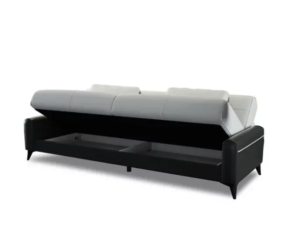 Sofá cama Dmaiett, sofá cama container 3 lugares em couro ecológico e tecido, sofá da sala em tecido acolchoado com abertura click-clac, 207x92h83 cm, Preto e Branco