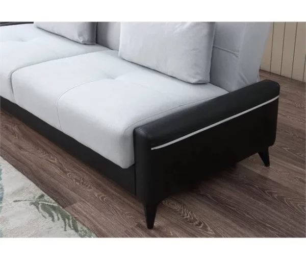 Sofá cama Dmaiett, sofá cama container 3 lugares em couro ecológico e tecido, sofá da sala em tecido acolchoado com abertura click-clac, 207x92h83 cm, Preto e Branco