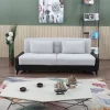 Sofá cama Dmaiett, sofá cama container 3 lugares em couro ecológico e tecido, sofá da sala em tecido acolchoado com abertura click-clac, 207x92h83 cm, Preto e Branco