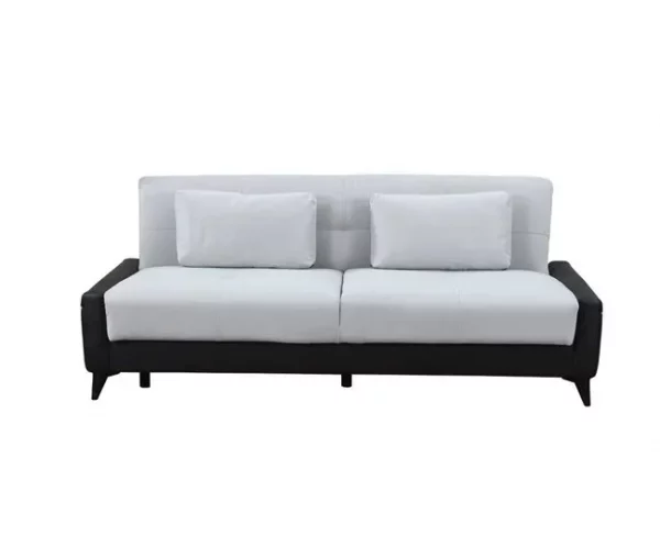 Sofá cama Dmaiett, sofá cama container 3 lugares em couro ecológico e tecido, sofá da sala em tecido acolchoado com abertura click-clac, 207x92h83 cm, Preto e Branco