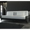 Sofá cama Dmaiett, sofá cama container 3 lugares em couro ecológico e tecido, sofá da sala em tecido acolchoado com abertura click-clac, 207x92h83 cm, Preto e Branco