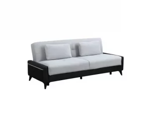 Sofá cama Dmaiett, sofá cama container 3 lugares em couro ecológico e tecido, sofá da sala em tecido acolchoado com abertura click-clac, 207x92h83 cm, Preto e Branco