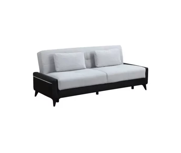 Sofá cama Dmaiett, sofá cama container 3 lugares em couro ecológico e tecido, sofá da sala em tecido acolchoado com abertura click-clac, 207x92h83 cm, Preto e Branco