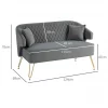 HOMCOM Sofá de 2 Lugares Estofado em Veludo Sofá Sala de Estar com 2 Almofadas Apoio para o Braço e Pés de Aço Dourado Sofá Pequeno Carga 240 kg para Dormitório Escritório 124x69x76 cm Cinza