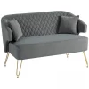 HOMCOM Sofá de 2 Lugares Estofado em Veludo Sofá Sala de Estar com 2 Almofadas Apoio para o Braço e Pés de Aço Dourado Sofá Pequeno Carga 240 kg para Dormitório Escritório 124x69x76 cm Cinza