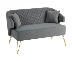 HOMCOM Sofá de 2 Lugares Estofado em Veludo Sofá Sala de Estar com 2 Almofadas Apoio para o Braço e Pés de Aço Dourado Sofá Pequeno Carga 240 kg para Dormitório Escritório 124x69x76 cm Cinza