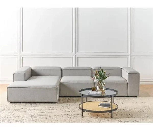 Sofá de canto modular de 4 lugares em tecido cinzento claro à direita ARDAL