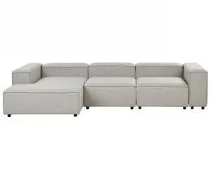 Sofá de canto modular de 4 lugares em tecido cinzento claro à direita ARDAL