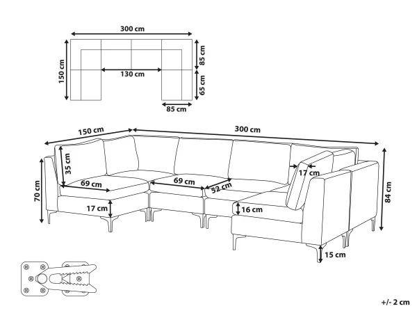 Sofa U-Form EVJA Samtstoff grün CH