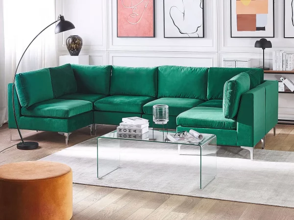 Sofa U-Form EVJA Samtstoff grün CH