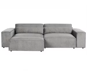 Sofá modular 2 lugares com repousa-pés em tecido cinzento HELLNAR