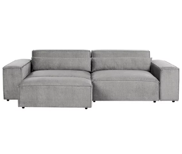 Sofá modular 2 lugares com repousa-pés em tecido cinzento HELLNAR