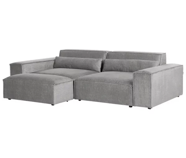 Sofá modular 2 lugares com repousa-pés em tecido cinzento HELLNAR